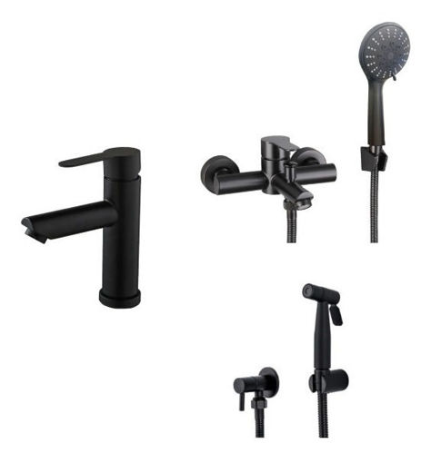 Imagen de JUEGO DE GRIFERIA MONOC LAVATORIO BIDET BAÑERA MILANO NEGRO MATE  DMC