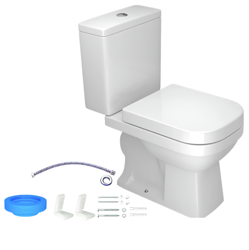 Imagen de Kit Quadra inodoro + mochila+ tapa + conexiones blanco DECA